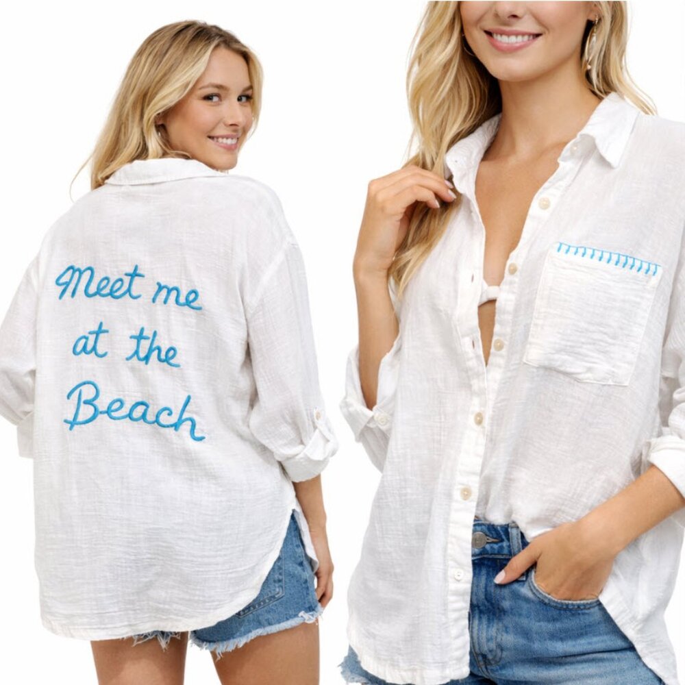Vintage Havana Meet Me at the Beach Gauze Shirt Oversized Medium resort wear